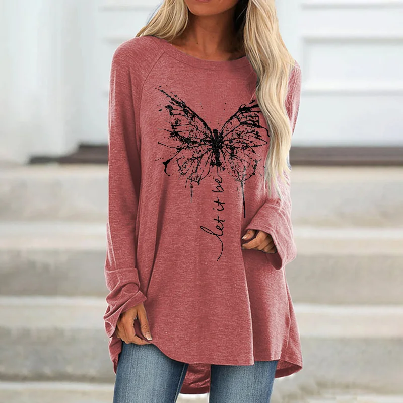 Let It Be Printed Butterfly Loose Women's T-shirt
