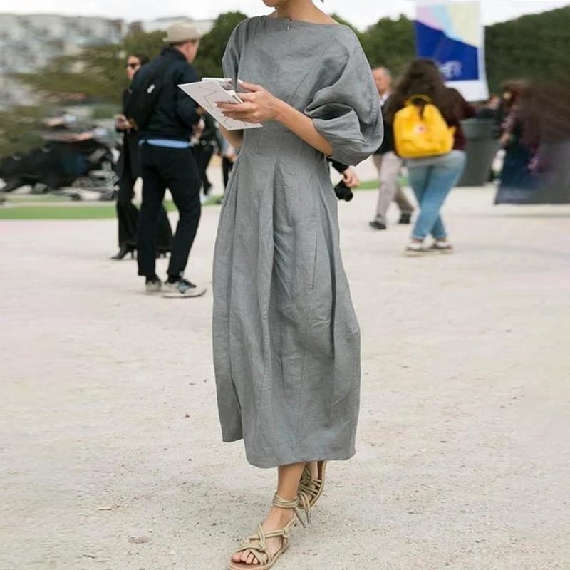 Solid Casual Half Sleeves Maxi Dress MusePointer