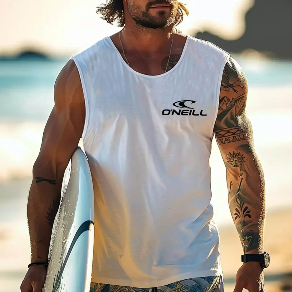 Men's Vintage Surfing Graphic Print Round Neck Sleeveless Tank Top