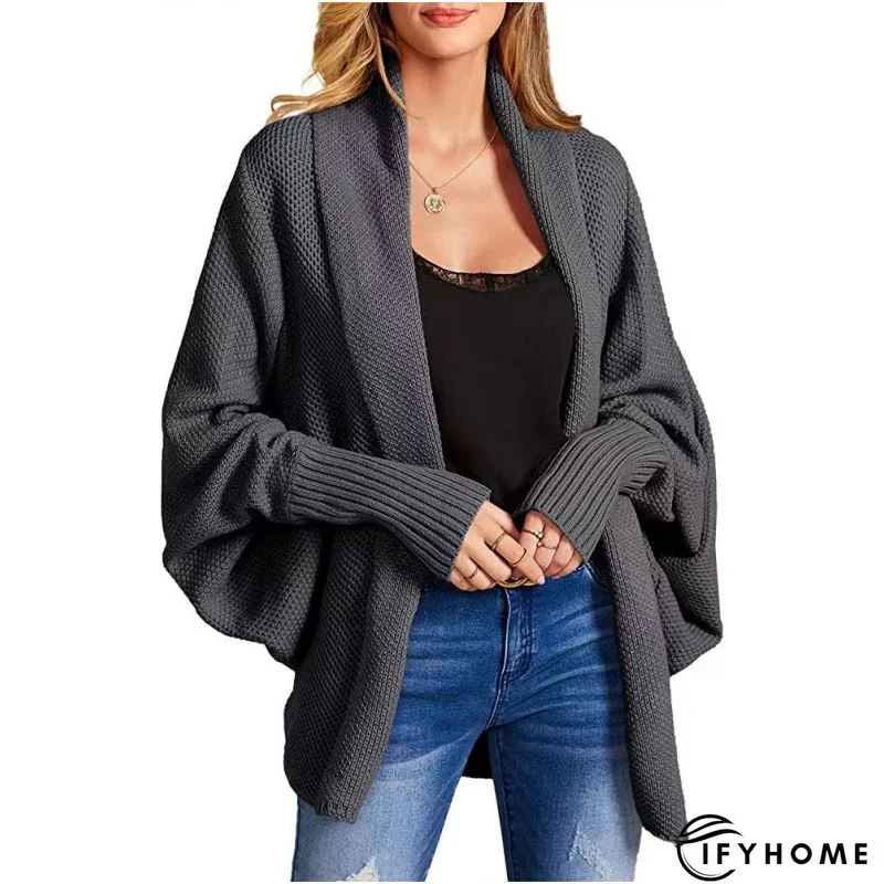 Gray Open Front Shawl Neckline Cardigan | IFYHOME