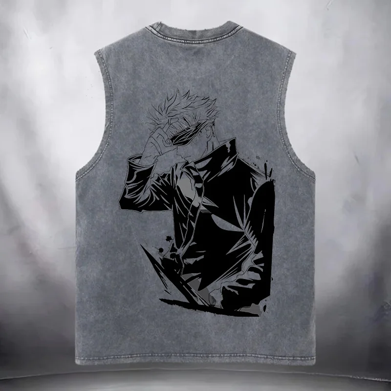 Jujutsu Kaisen Gojo Satoru Anime Printed Men's Washed Vest
