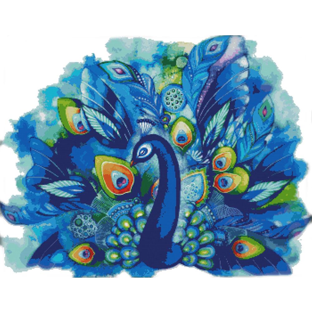 

Blue Peacock - 14CT Stamped Cross Stitch - 72*59cm, 501 Original