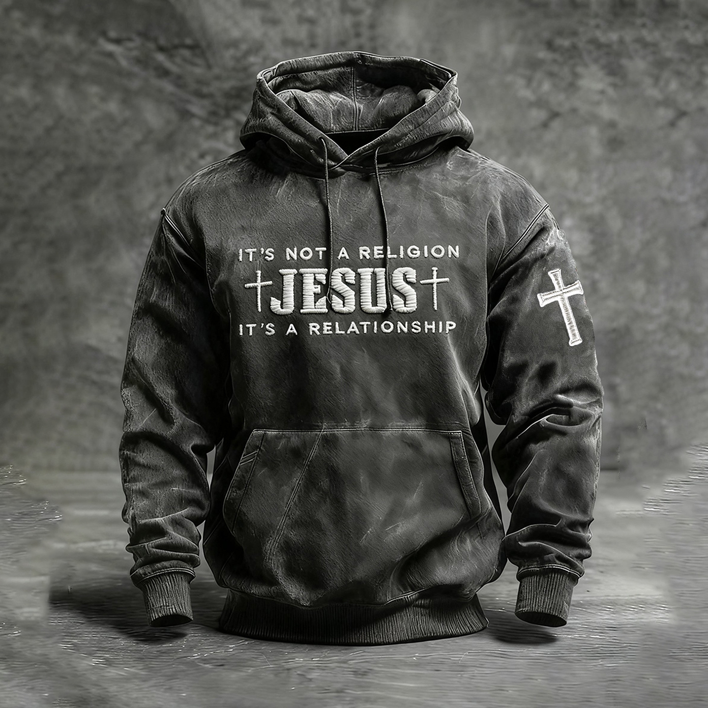 Men's Cross Faith Letters Print Hoodie elevenforest