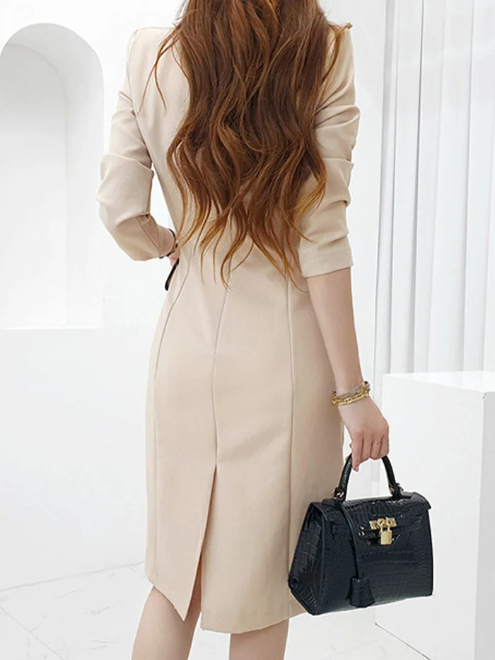 Single-breasted Color Block Fashion Dress