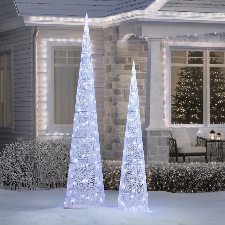 🔥kukelife🔥Pre-Lit Slim Shimmer Trees, Set of 2 - Silver