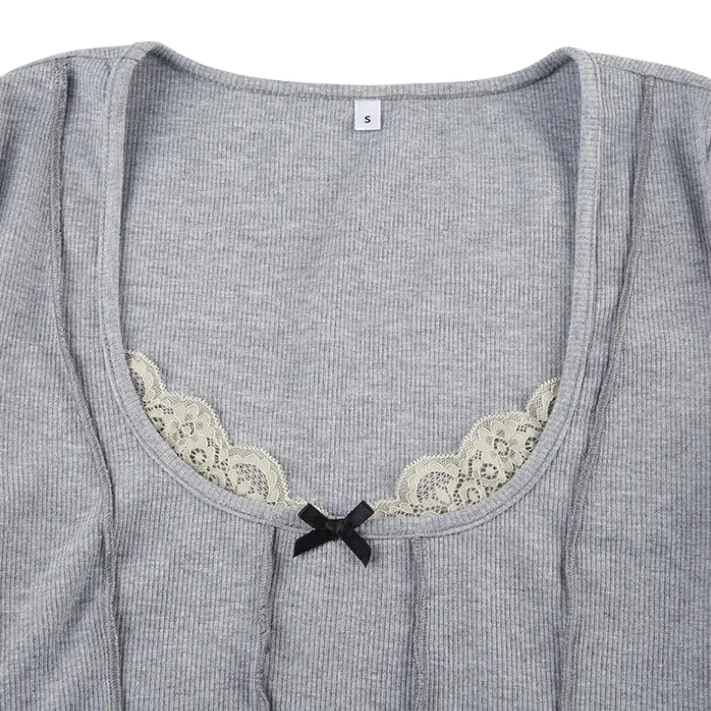 Brownm Trim Ribbed Crop Top