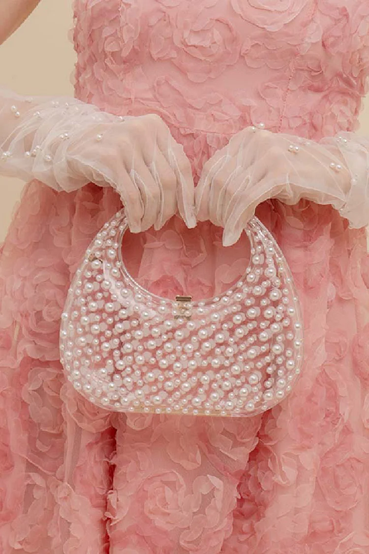 Fashion White Acrylic Pearl Decor Transparent Clutch Bag 2024 - Xpluswear