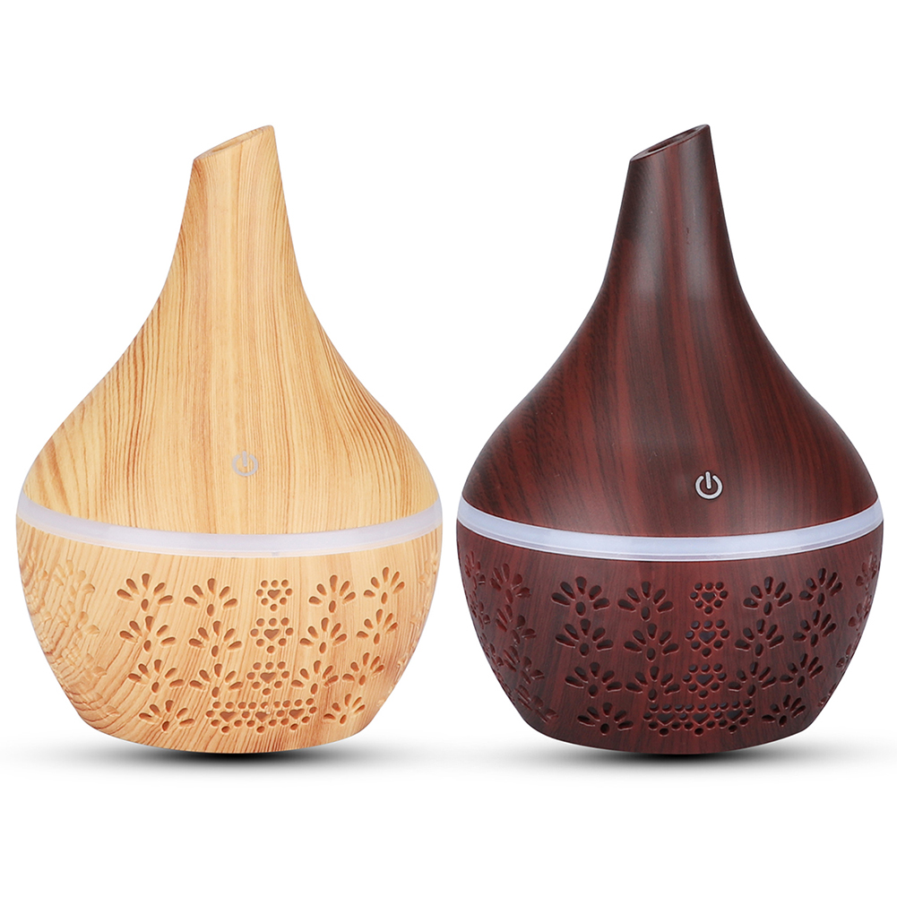 

300ml Hollow Wood Grain Ultrasonic Humidifier Aroma Essential Oil Diffuser, Dark wood grain, 501 Original
