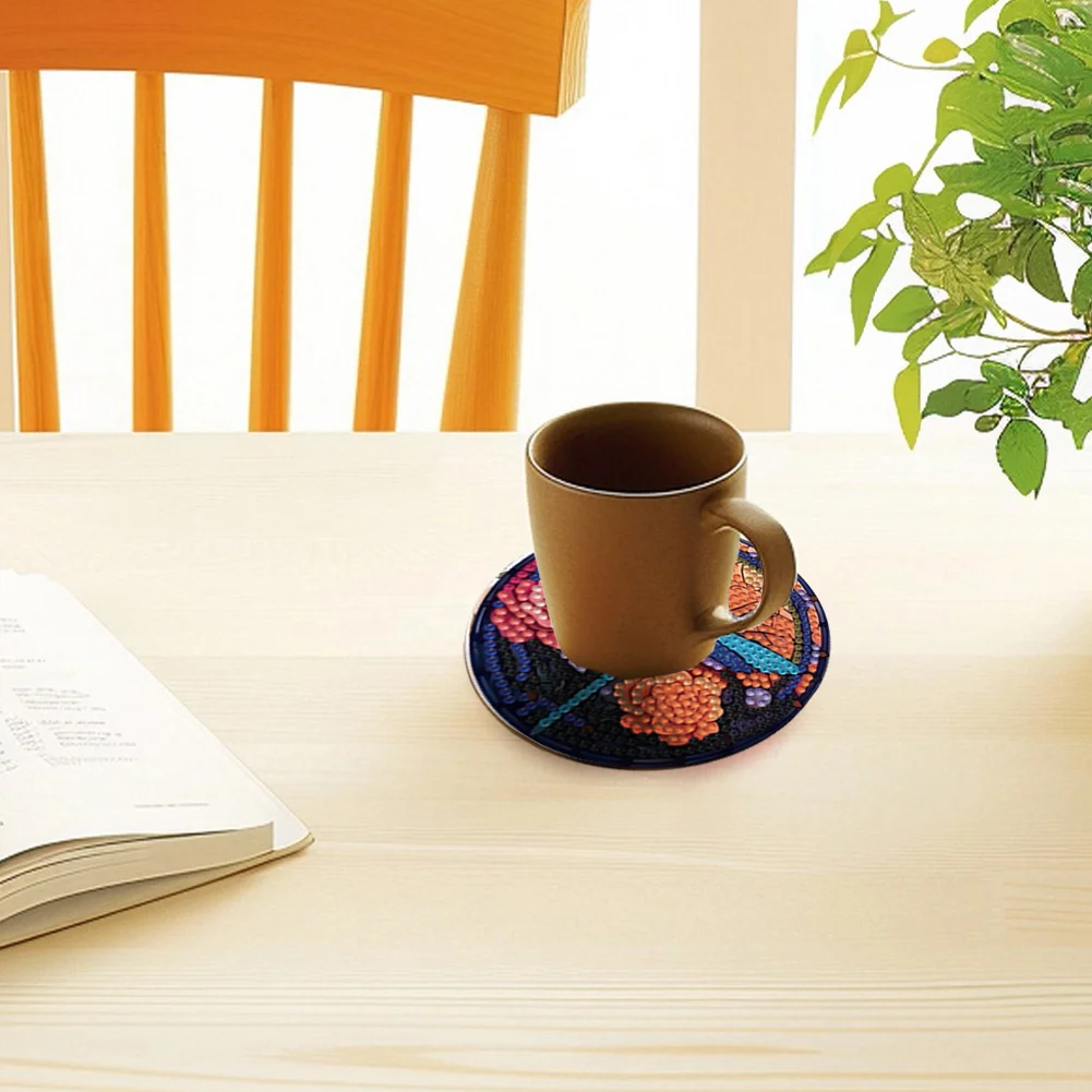 8pcs Dragonfly DIY Diamond Painting Coasters Kits with Holder Wooden Coaster