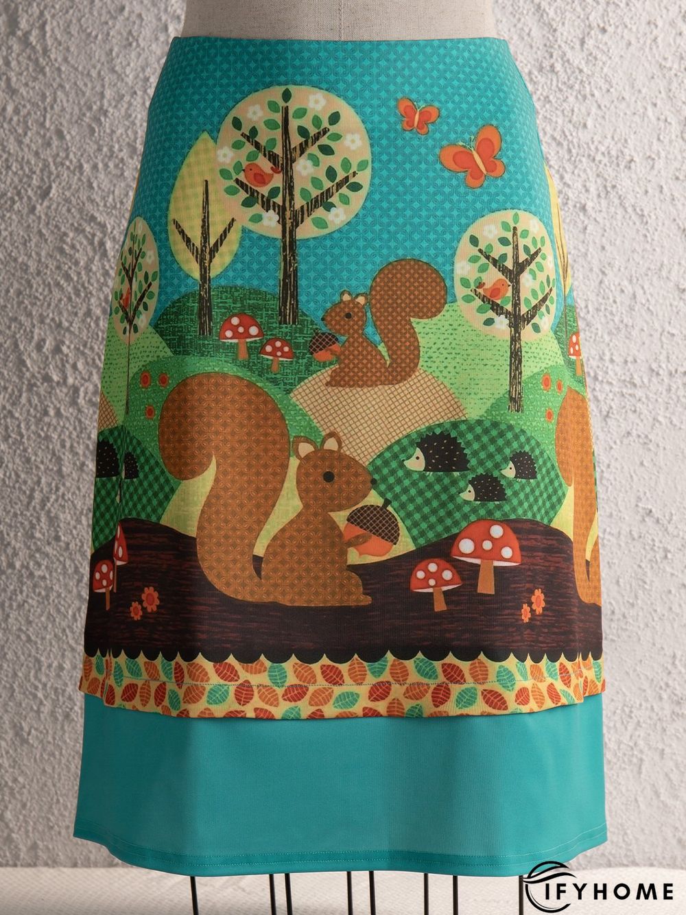 Green Vintage A-Line Animal Printed Skirt | IFYHOME