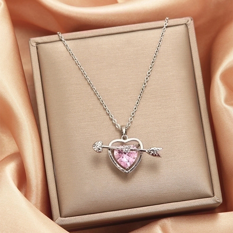 2 Pieces Vintage Style Heart Shape Flower Bow Knot Titanium Steel Copper Tassel Plating Inlay Zircon Pendant Necklace