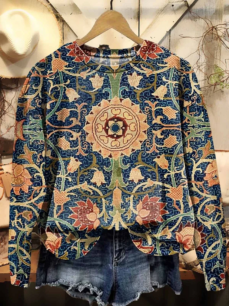 Casual retro ethnic print sweatshirt sale