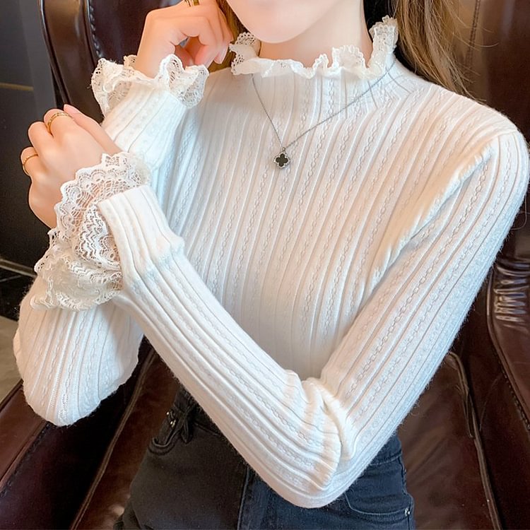 Paneled Knitted Long Sleeve Sweater QueenFunky
