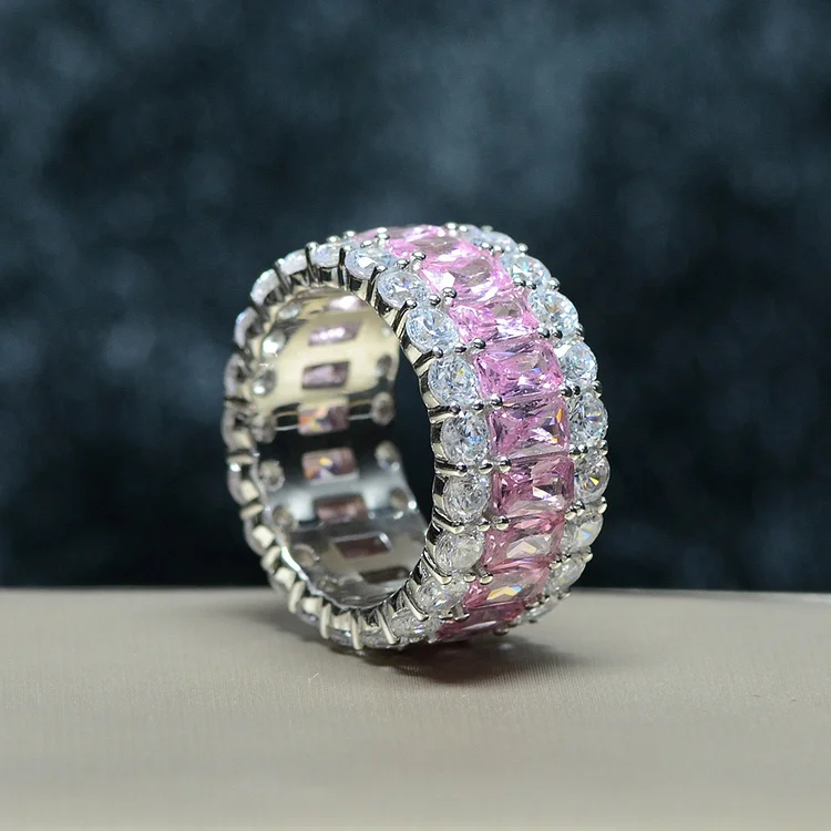 luxury row ring 925 silver white pink blue three colors optional
