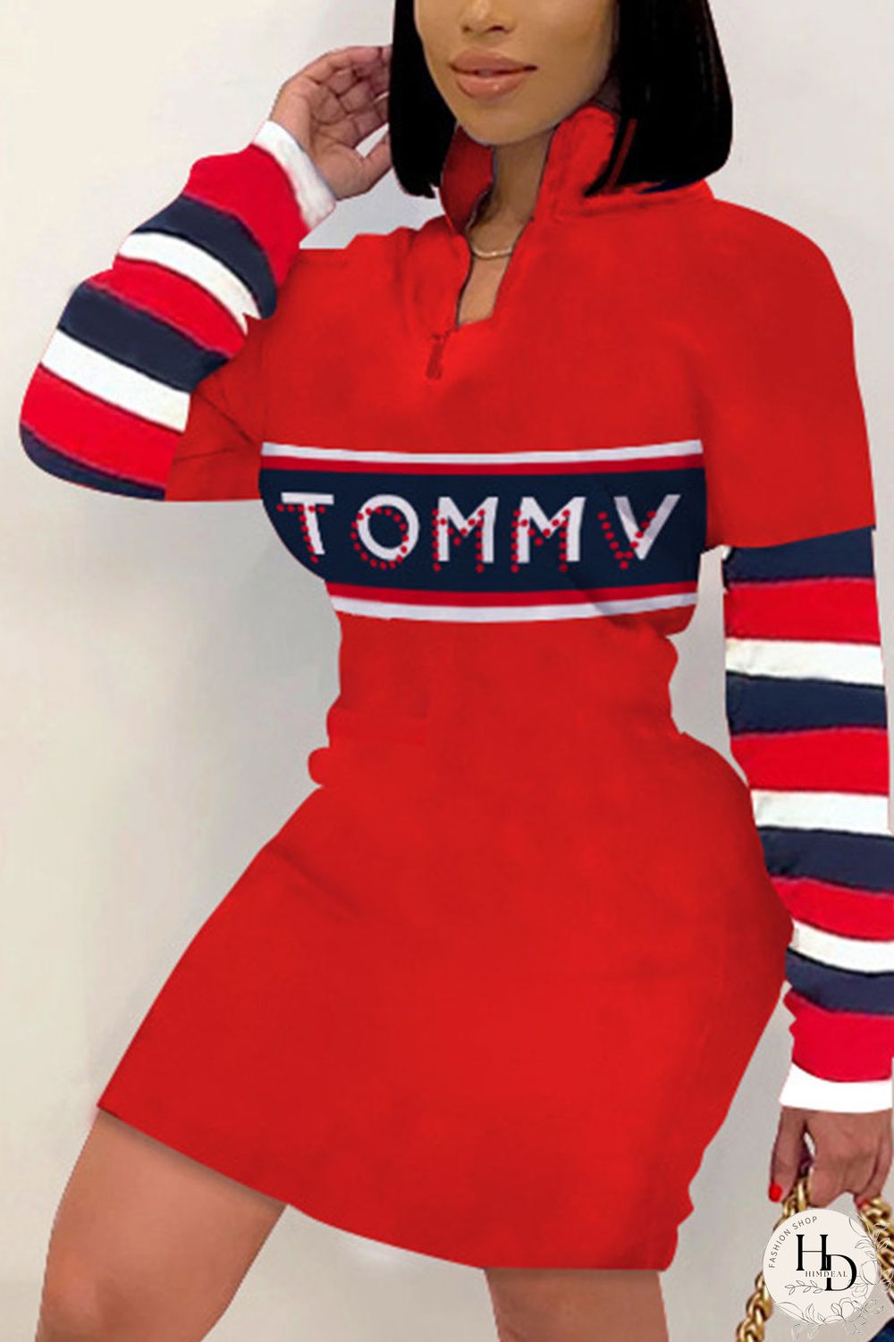 Red Casual Print O Neck Pencil Skirt Dresses