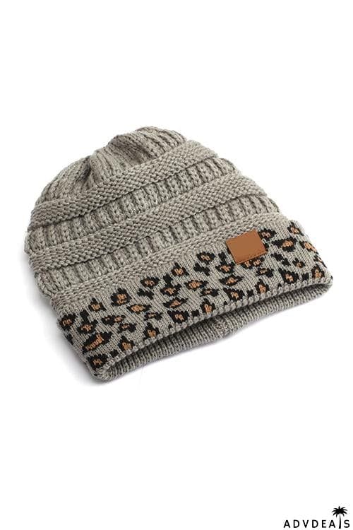 Animal Print Messy Bun Beanie
