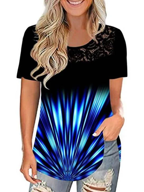 Women's Scoop Neck Short Sleeve Printed Tops