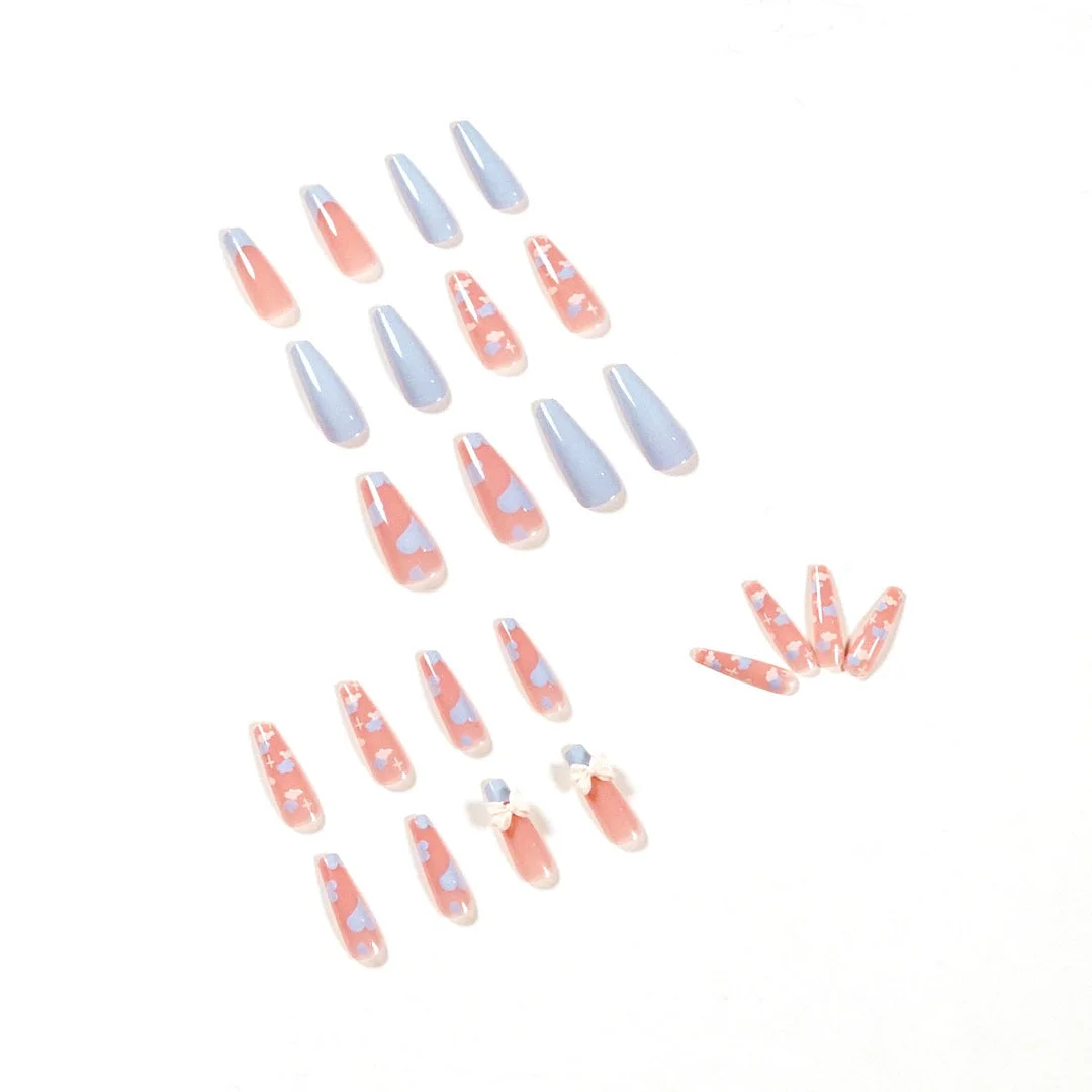 Fake Nails Blue Pink Full Cover Fake Nails DIY Glue Press On Nails Nail Supplies For Professionals-Nail Inspo