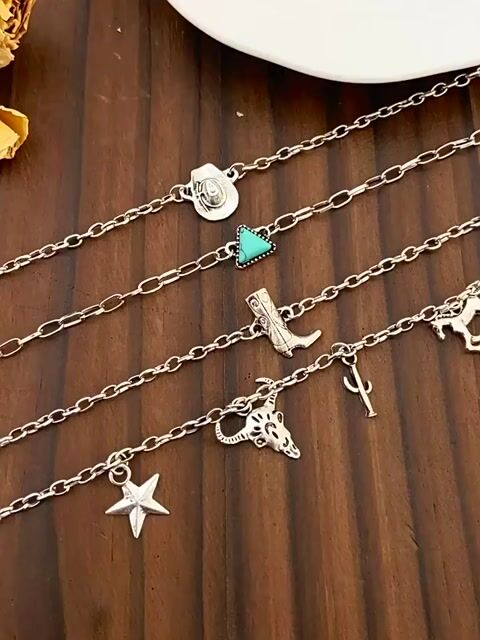 Faux Turquoise Bracelet Cowboy Hat Cowboy Boots Bracelet Set