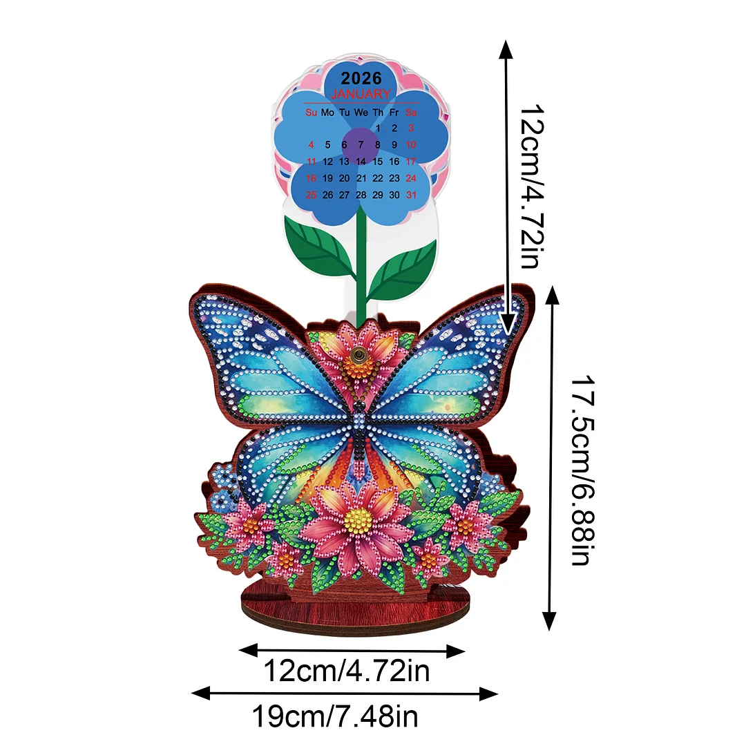 2026 Calendar DIY Diamond Art Kit Butterfly Wooden Diamond Painting Calendar