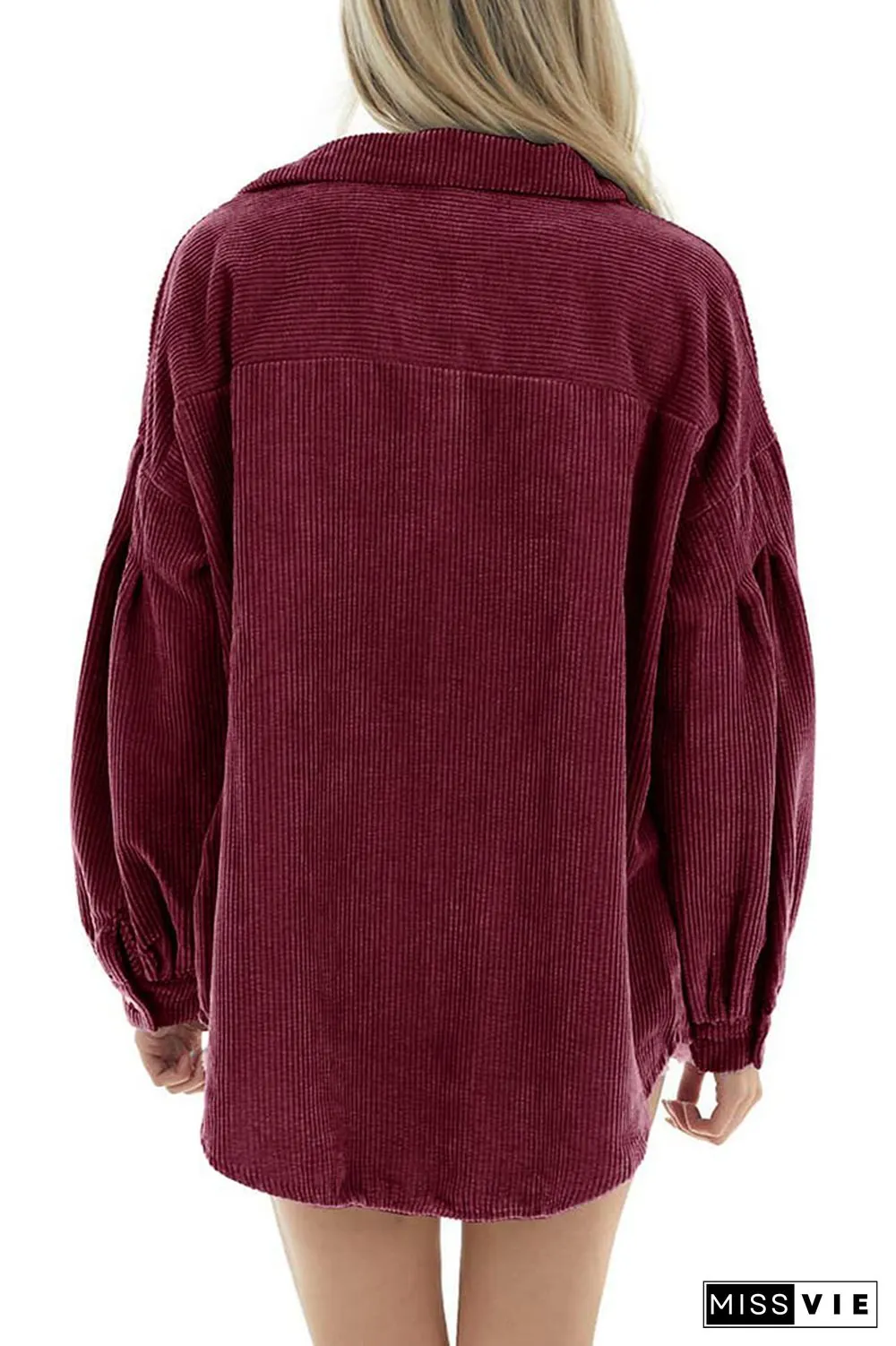 Lantern Sleeve Button Pockets Corduroy Shirt