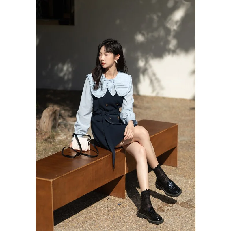MISHOW Spring Vest Dress Korean Doll Collar Shirt 2PCS Set Long Sleeve Elegant Shirt Female Clothing sold separate MXB12C0199