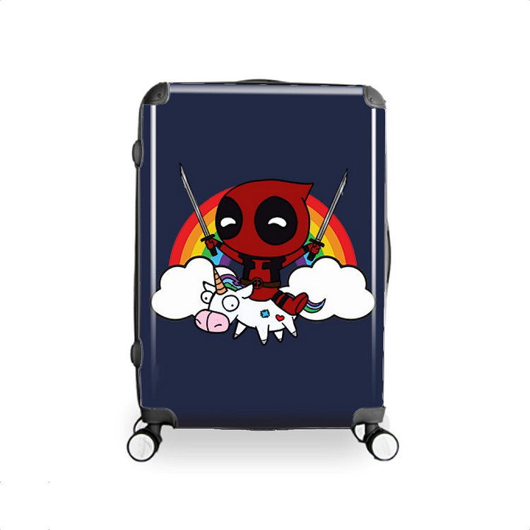 Deadpool Riding Unicorn On Rainbow, Deadpool Hardside Luggage