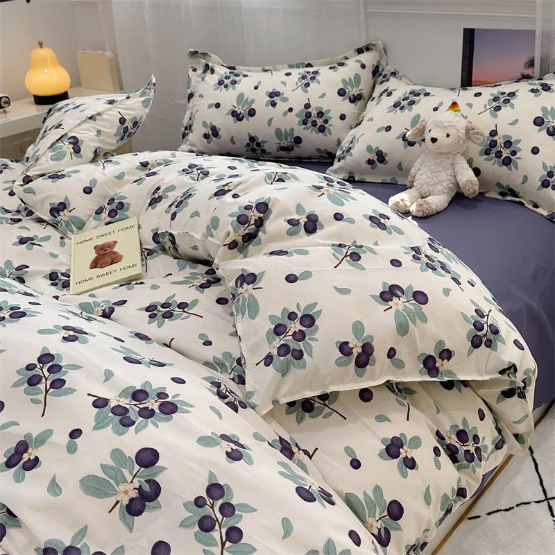 Aonga Vintage Floral Duvet Cover Set No Filler with Flat Sheet Pillowcases Single Double Queen Size Girls Ins Korean New Bedding Kit aonga