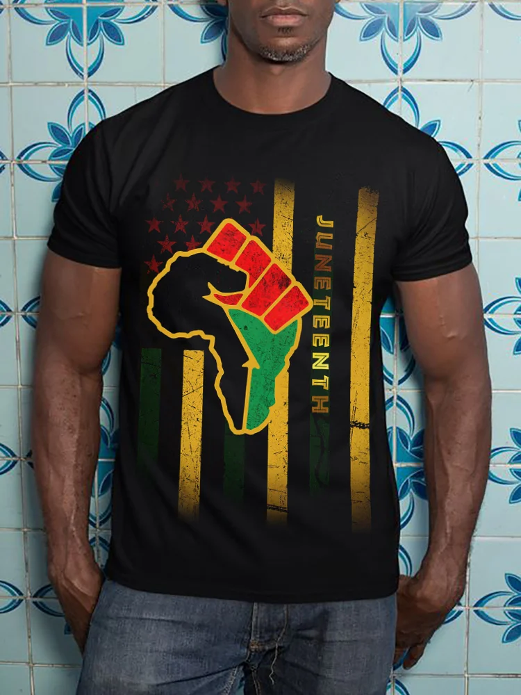 Men's Juneteenth Africa Map Flag Inspired T Shirt