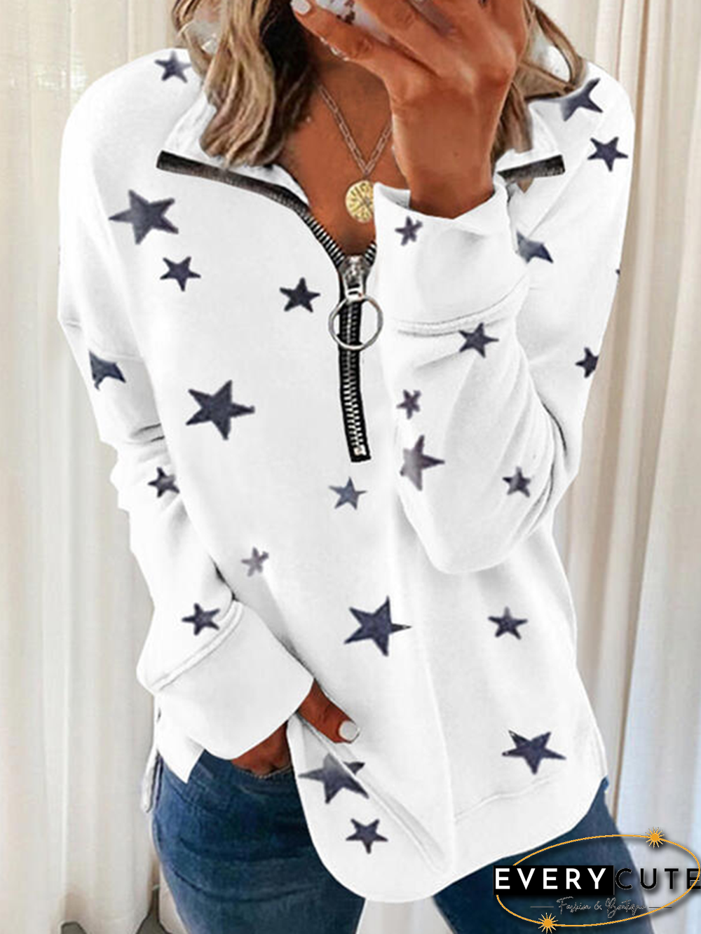 Printed Zipper Casual Sweatshirts