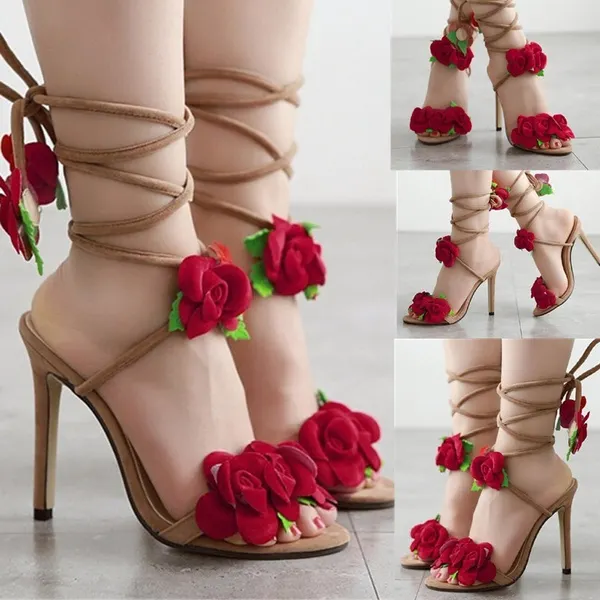 Womens Fashion: Taiwan Show Rose Cross Lacing Women Sandals High Heels Lady Casual Lace-Up