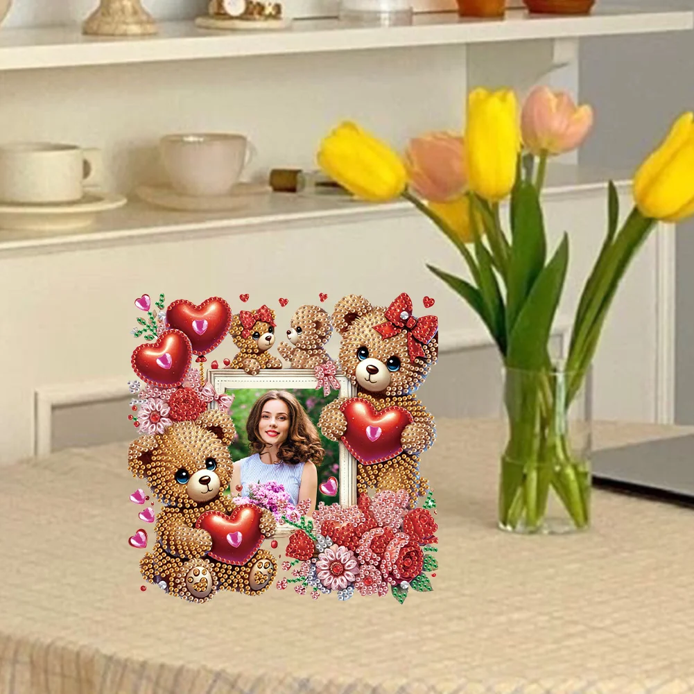 5D DIY Heart Bear Acrylic Special Shape Rhinestone Tabletop Photo Frame Kit