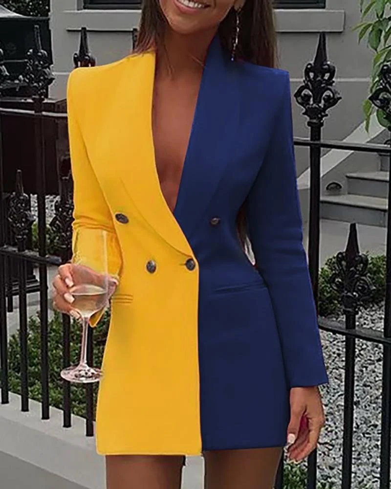 Colorblock V-Neck Long Sleeve Suit