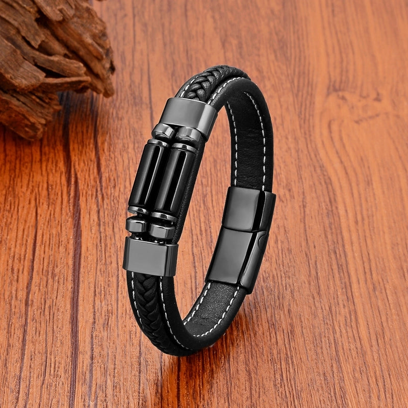Modern Style Commute Geometric Leather Rope Metal Men’s Bracelets