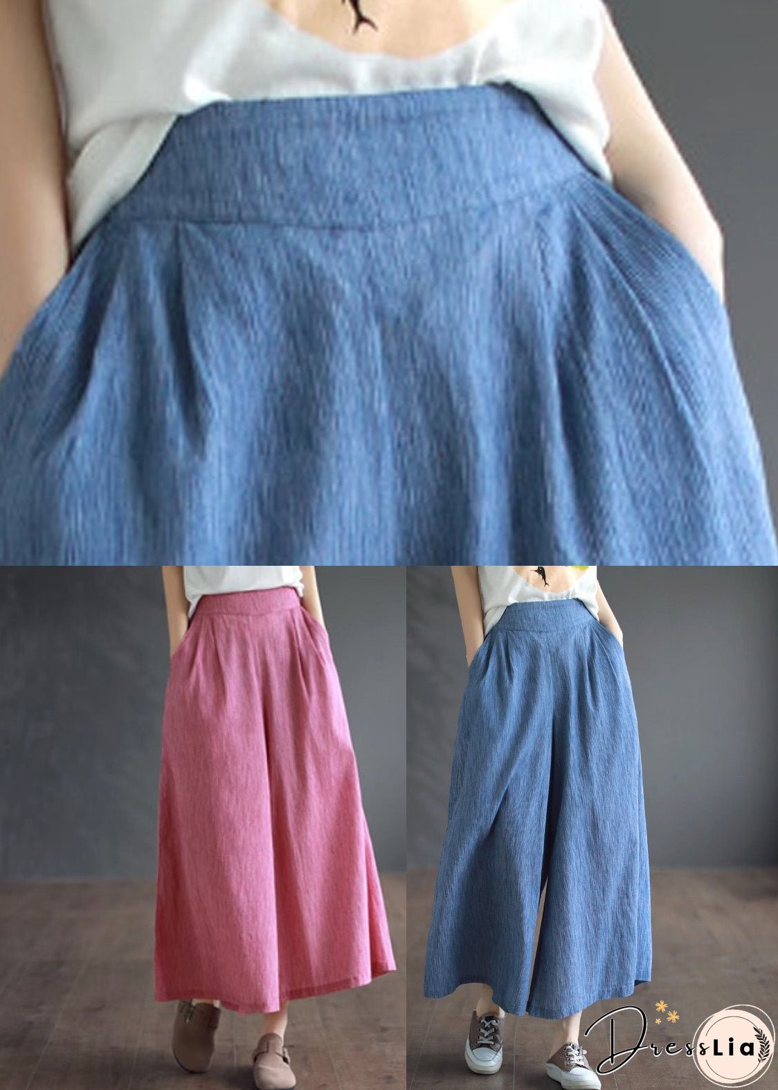 Simple Pink High Waist Cotton Crop Pants Summer