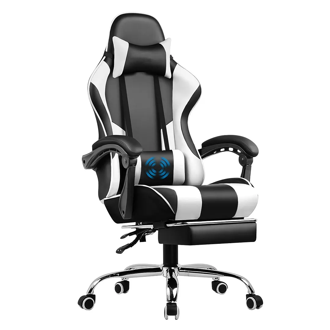 Gaming chair with 360&deg; swivel seat, height-adjustable footrest and lumbar support