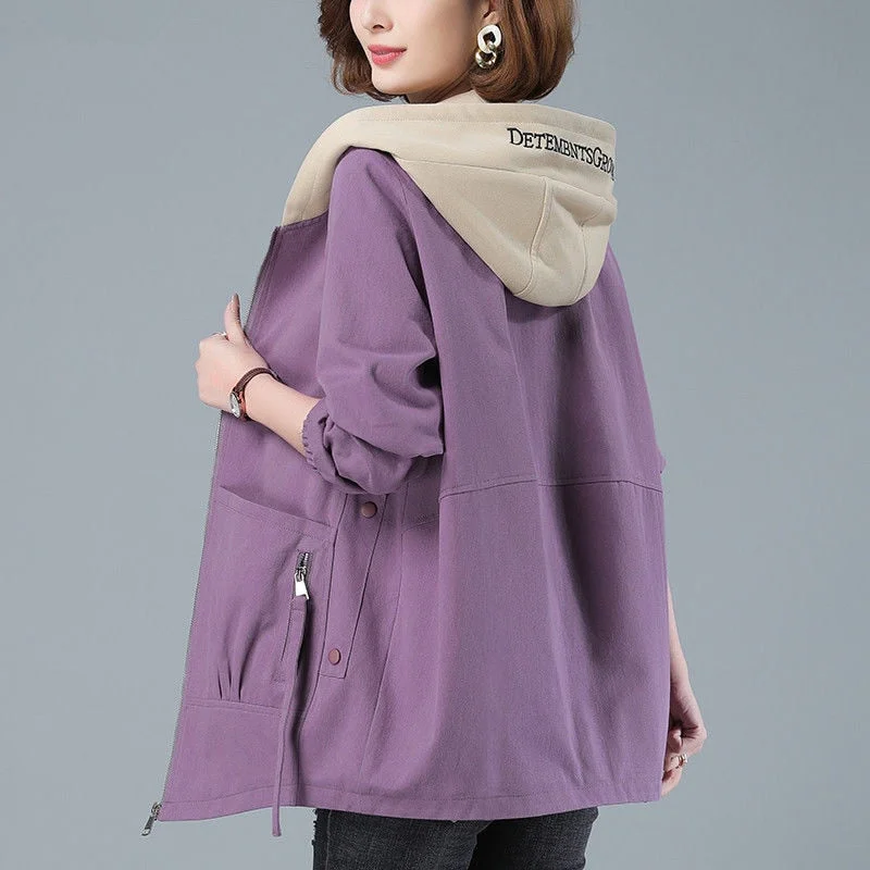 Windbreaker Female New Spring Autumn Jacket Loose Plus Size 4XL Women Hooded Outerwear Casual Tops Coats Women's Clothing AH693