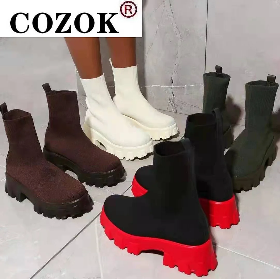 2021 Autumn Winter New Couple Socks Shoes Women Thick-soled Casual Large Size Net Red Knitted Short Boots Women botas de mujer