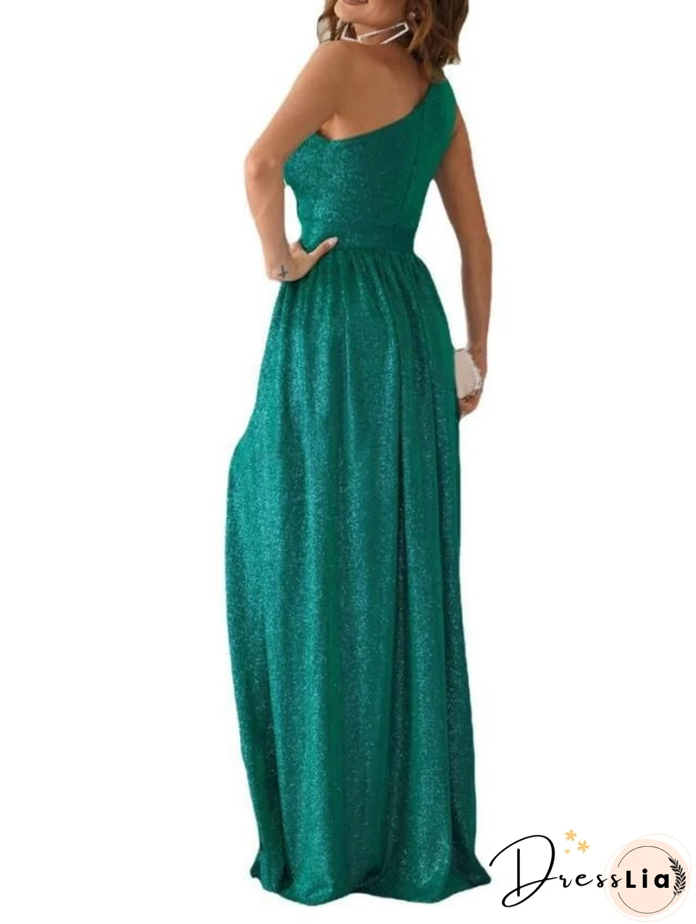 Elegant Hollow Split Chic Sexy Dresses Women Summer Dress New Sloping Shoulder Sleeveless Sparkling High Waist Long Dress