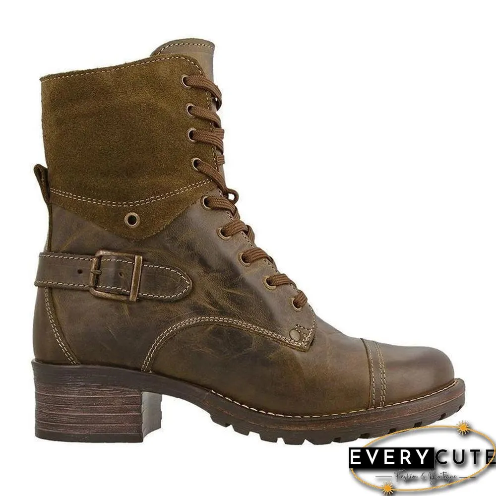 Classic Motorcycle Lace Up Ankle Boots
