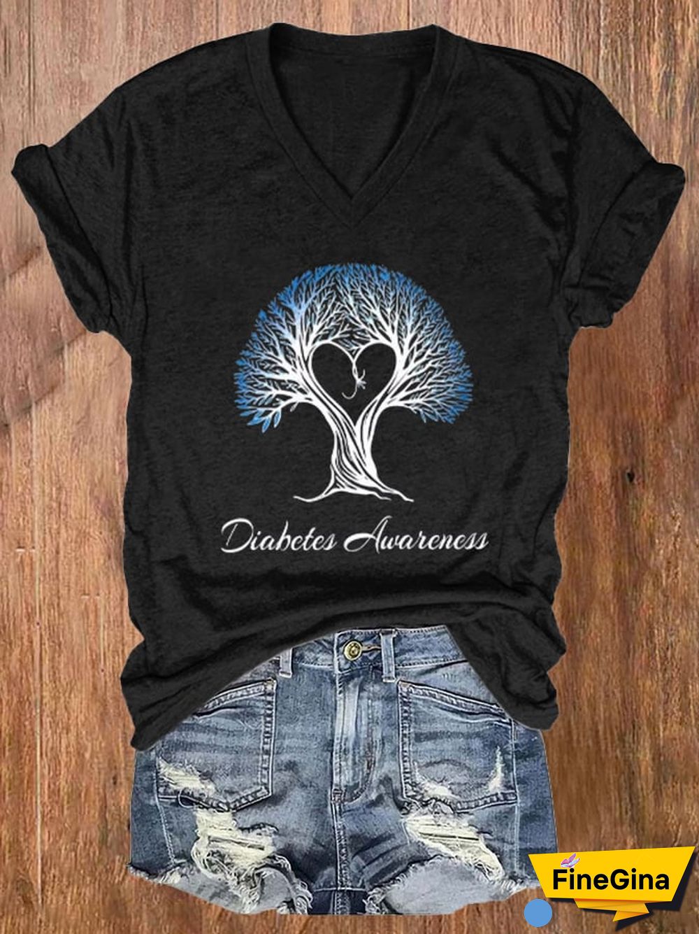 Women's Diabetes Awareness Printed Casual T-Shirt