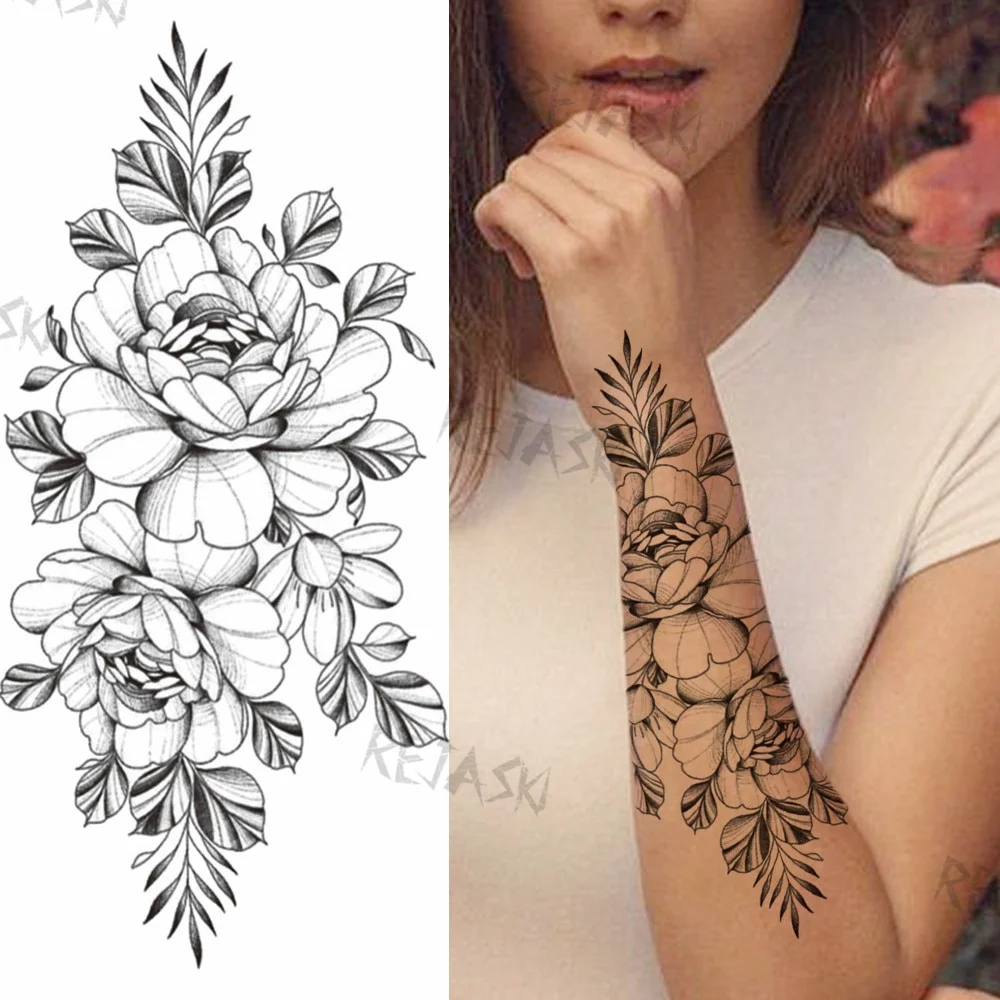 Sdrawing Rose Jewelry Water Transfer Tattoo Stickers Women Body Chest Art Temporary Tattoo Girl Waist Bracelet Flash Tatoos Flower