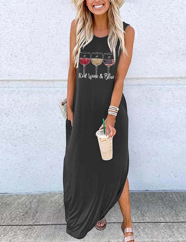 Red Wine & Blue 4th of July Maxi Dress