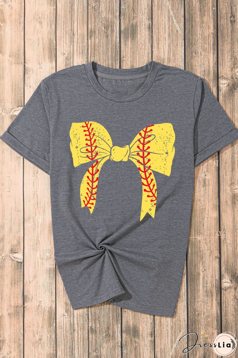 Sweet Baseball Bowknot Print Casual T-shirt