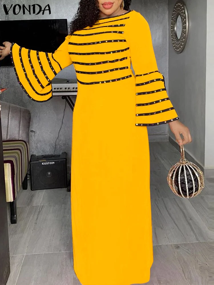 Prints Crew Neck Long Sleeves Flared Sleeves Women's Dresses