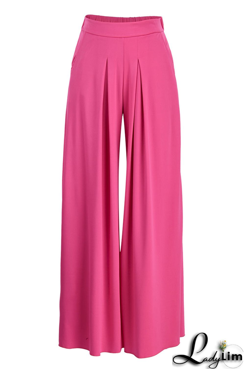 Rose Red Fashion Casual Solid Split Joint Regular High Waist Wide Leg Trousers