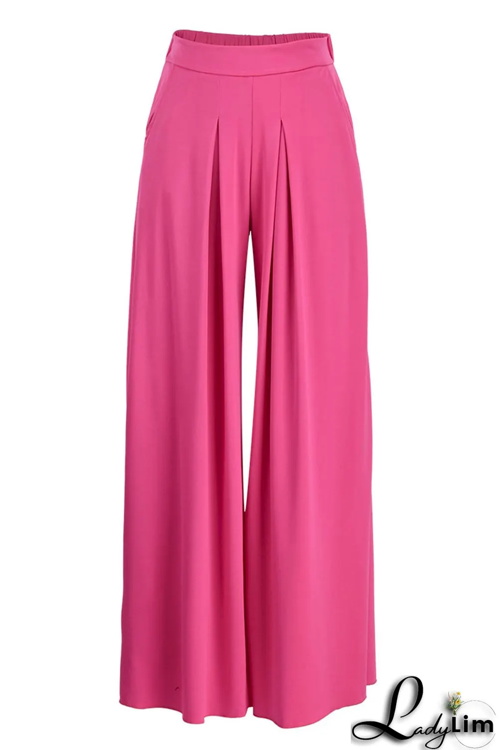 Rose Red Fashion Casual Solid Split Joint Regular High Waist Wide Leg Trousers