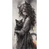 Black And White Girl And Cat-14CT Counted Cross Stitch 50*100cm/19.69*39.37in(Big Size) tapestrymarket
