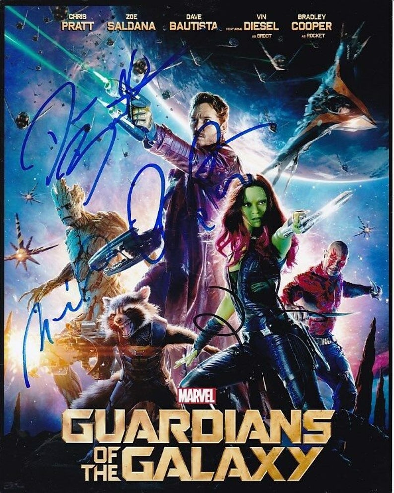 Chris pratt zoe saldana vin diesel dave bautista signed guardians 8x10 Photo Poster painting