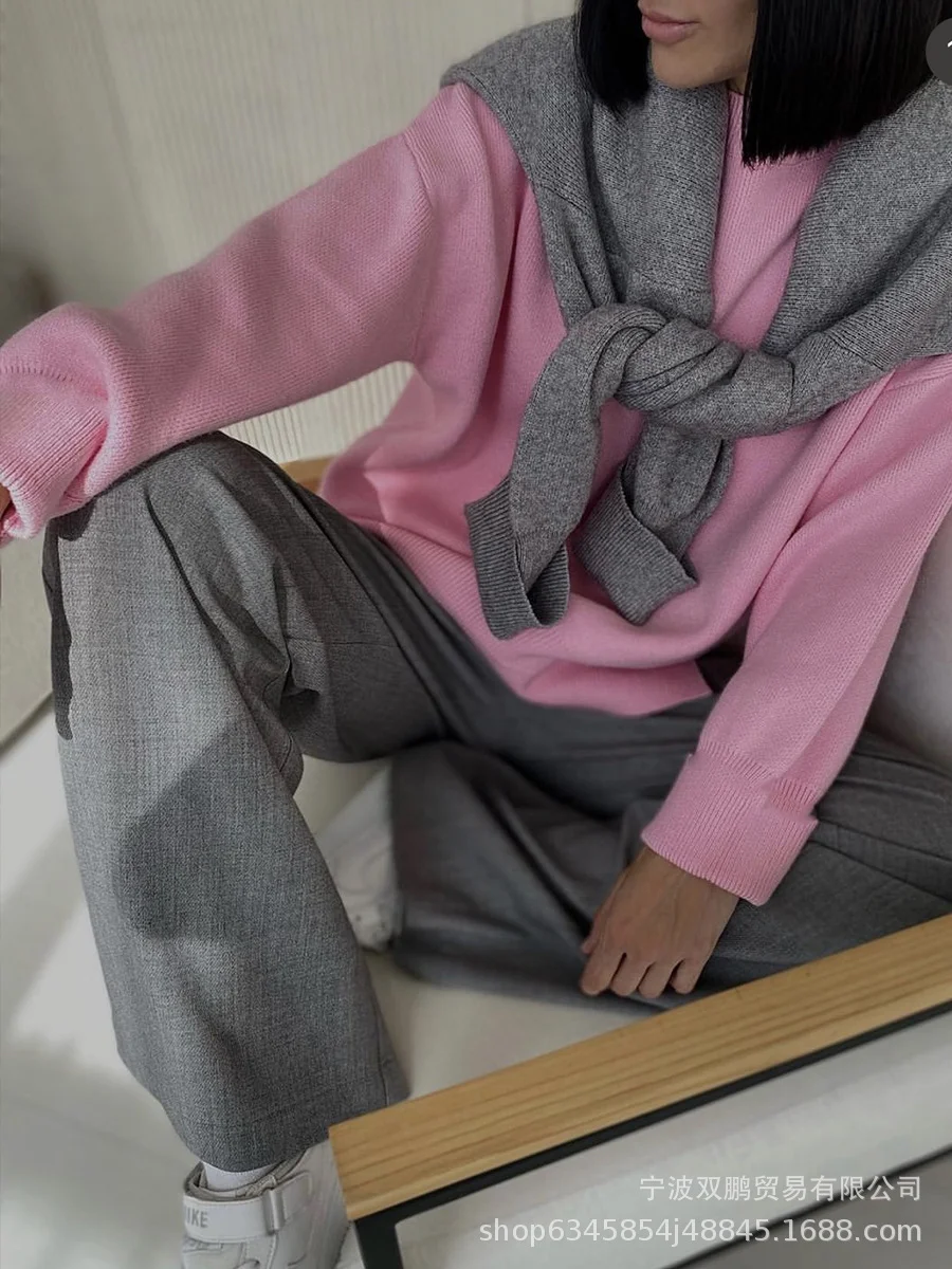 Athvotar Athvotar And Winter Explosion Of Women's Knitted Shirt Round-Neck Solid Color Loose Sweater